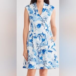 Vince Camuto Floral Blue and White Dress